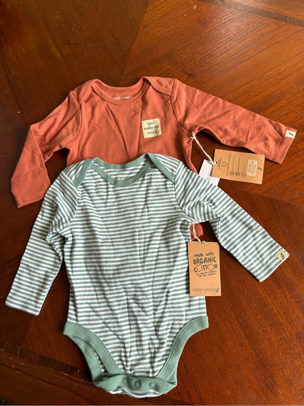 NWT Easy Peasy Organic Cotton Long-Sleeve Bodysuits - Rust & Sage Stripe TR10